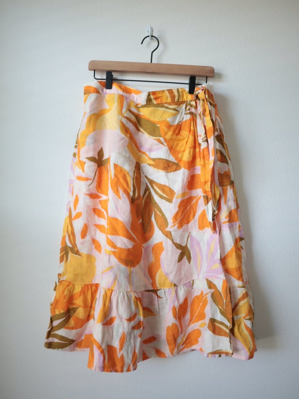 C&C California Linen Faux Wrap Skirt | L